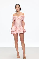 Cai Korse Fiyonklu Volanlı Saten Mini Elbise